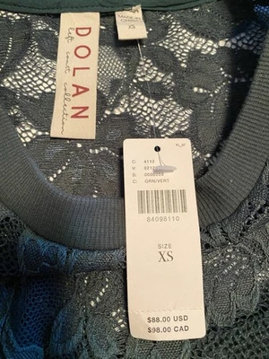 Anthropologie DOLAN 绿色方格花卉蕾丝上衣 W 匹配纯色背心全新带标签 88 ~ XS 美元 — 第 1/4 张图片