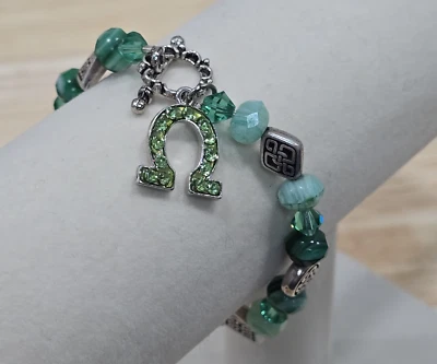 Artisan Charm Bracelet Green Luck Horseshoe St. Patrick's Day Irish Trinity Bead - Image 1 of 4