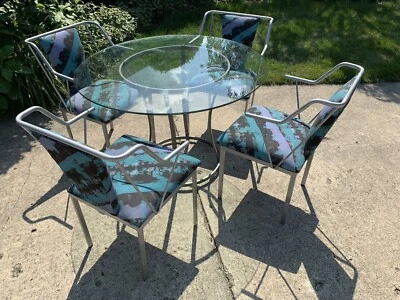 Juego de comedor comedor vintage años 80 MINSON cromo + vidrio mediados de siglo  Foto 1 de 4