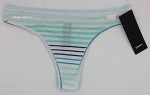 NWT DKNY DK8381 "Stretch Modal" Low-Rise Classic Thong, Striped, Blue - Picture 1 of 5