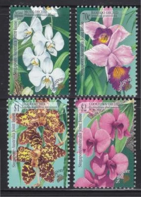 SINGAPORE 1998 AUSTRALIA JOINT ISSUE ORCHIDS FLOWERS COMP. SET OF 4 STAMPS MINT - Image 1 of 4