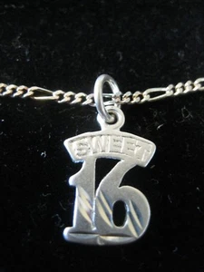 SWEET 16 .925 Sterling Silver Charm Pendant W/Chain / FELIZ 16 Años CON CADENA - Picture 1 of 6
