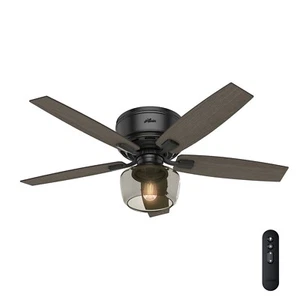 Hunter Fan 52 inch Matte Black Low Profile Ceiling Fan with Light Kit and Remote - Picture 1 of 8