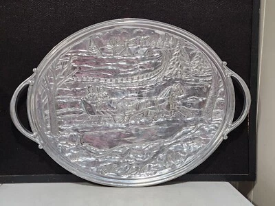 Lenox Christmas Sleigh Winter Scene Large Serving Tray Metal w Handles 24" X 17" - Image 1 of 4