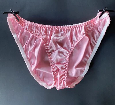 Enchanting Sexy XL Bikini Satin Glossy Pink Sissy Panties Underwear String Wet - Image 1 of 4