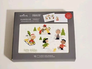 New 16 Hallmark Peanuts Gang Glitter Christmas Cards Set Peek Envelope Circle - Picture 1 of 8