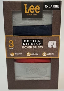 Lee X-Large 3 Pack Cotton Stretch Boxer Briefs Blue Red Grey 40"-42" Waist - Picture 1 of 6