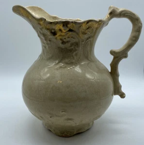 Antique Wheeler Pottery La Belle China Pitcher Cream W/ Gold Trim Accents 7.5” - Picture 1 of 8