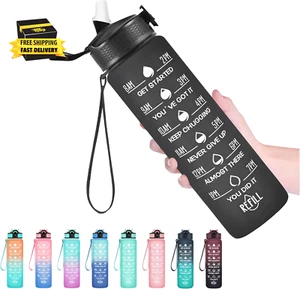 32 Oz Water Bottles with Times to Drink and Straw, Motivational Water Bottle wit - Picture 1 of 6