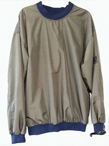 Highlander Windwear Men's Large Pullover Windbreaker Navy Brown Check EUC - Picture 1 of 8