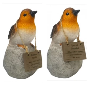 Memorial Robin On A Rock With Hanging Plaque Graveside Garden Funeral Tributes - Picture 1 of 12