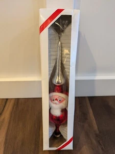 Vintage Sanata Claus Baumwolle Bart Weihnachten mundgeblasen Glas Baumspitze Ornament  - Bild 1 von 8