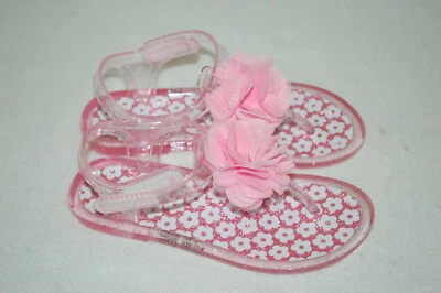 Toddler Girls PINK GLITTER GEL THONG SANDALS w/ FLOWER Ankls Strap 7 8 9 10 11 - Image 1 of 2