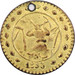 1883 Miner w/ Pick H CAL Pioneer Round Gold Charm, AU/BU Condition, Holed - Picture 1 of 2