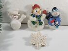 Vintage Now Christmas Holiday Ceramic Brooch Pin Lot Snowman Snowflake 1 signed