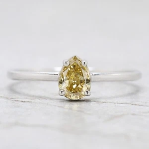 0.53 Ct Pear Shape Yellow Color Diamond Ring 14K White Gold Engagement Gift Ring - Picture 1 of 9