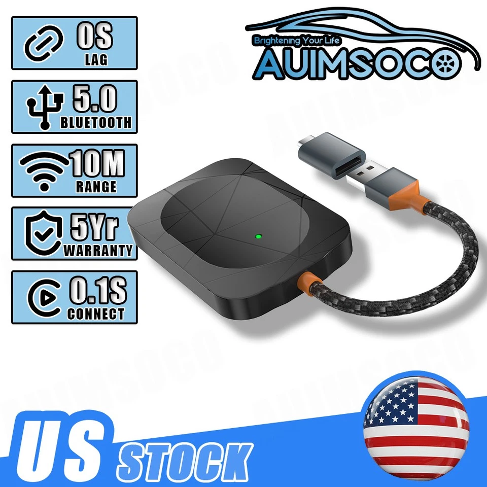 Wireless CarPlay Android Auto Adapter USB Dongle Plug & Play for US Cars 2015+ - Image 1 of 4