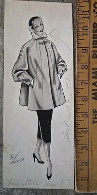 Original Pen & Ink  Fashion Plate Cincinnati McAlpins April 11,1951/Vintage  - Image 1 of 4