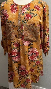 Anthropologie Fig and Flower Shirt Womens Large Tunic Floral Button Tie Sleeve - Picture 1 of 11
