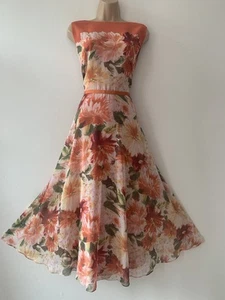 HOBBS size 16 CARLY DAHLIA floral Chiffon Midi Occasion Dress In Orange - Picture 1 of 11