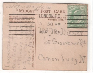 GB KEVII *MIDGET POSTKARTE* London Canonbury 1909{samwells-covers}XG181 - Bild 1 von 20
