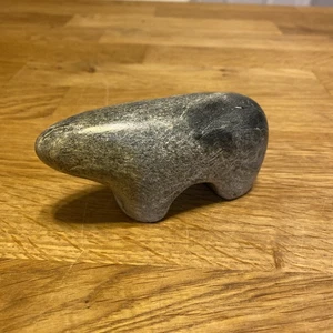 Polished Natural Stone Polar Bear Sculpture Gray And White Signed ~ Hand Carved - Picture 1 of 10