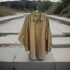 Vintage 70s Dickies Mens 20 35 Collared Work Mechanic Button Shirt Brown USA - Picture 1 of 9