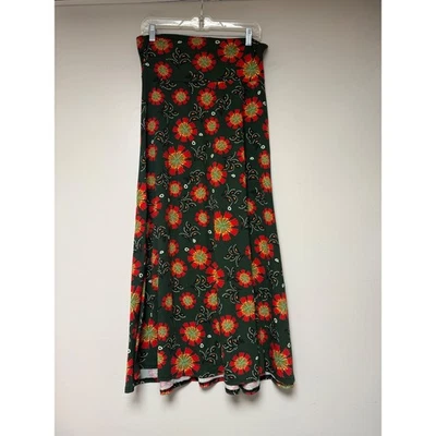 Maxi Falda LuLaRoe Estampado Floral Verde Oscuro Rojo Amarillo Patrón Floración Talla M Foto 1 de 4