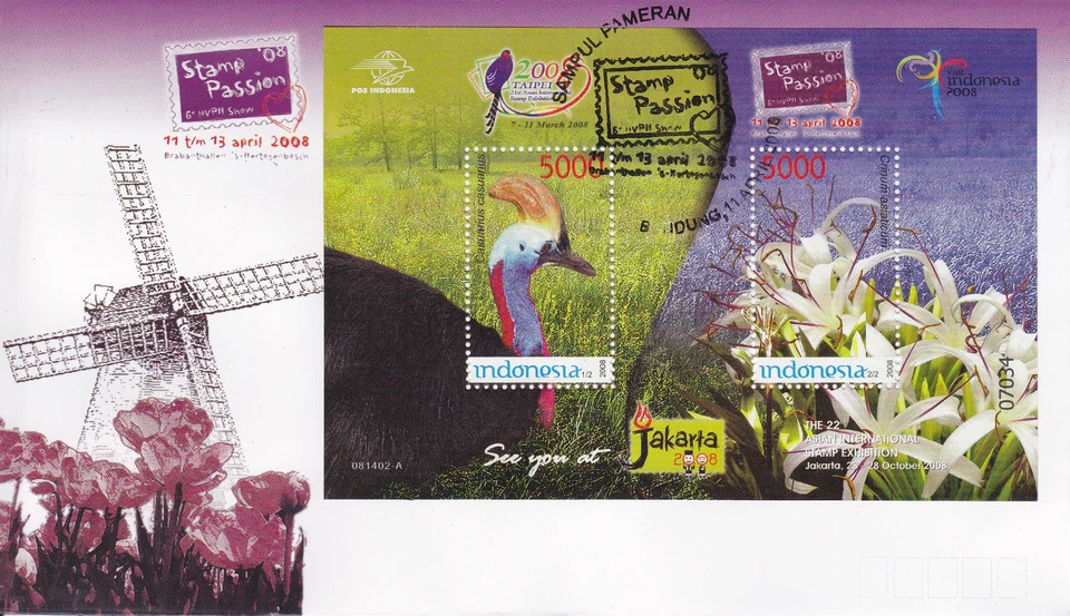 Indonesia - Indonesia Edición 2008-04-11 (FDC) Aves - Exposición de estampillas Foto 1 de 1