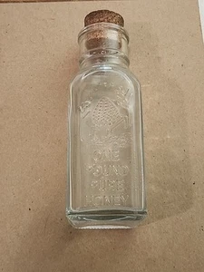 1LB/12oz Pure Honey Glass Bottle w/Cork Seal, 2.5" Square, Embossed Beehive Art - Picture 1 of 4
