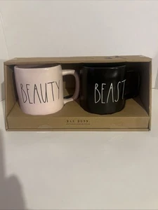 Rae Dunn "BEAUTY" & "BEAST" Coffee Mug Set NEW Great Gift Idea Drinking Cup - Picture 1 of 4