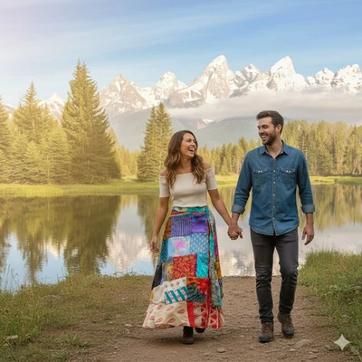 Falda de Verano Patchwork Multicolor Estampada Vintage Hecha a Mano Hippy Seda Envolvente L-36" Foto 1 de 4