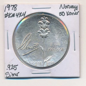 1978 NORWAY 50 KRONER SILVER COIN - Picture 1 of 2