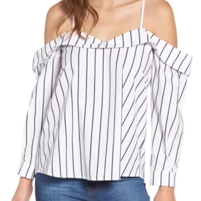 Blusa Leith Nordstrom Grande Blanca Rayas Hombro Descubierto Talla S - Nueva con Etiquetas Foto 1 de 4