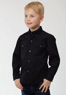 Roper Basics Boys Black 100% Cotton Solid Poplin Btn L/S Shirt - Image 1 of 2