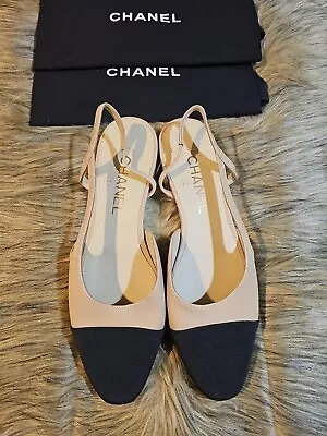 CHANEL Iconic Two-Tone Cap Toe CC Slingback Flat EU36 US6 - Image 1 of 4