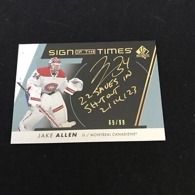2022-23 UD SP Authentic Jake Allen Sign Of Times Inscription Gold Auto #69/99 - Image 1 of 2