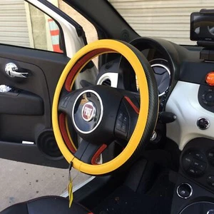 Slip-On Sporty Steering Wheel Cover Perfect Fit Yellow & Carbon Fiber Style - Picture 1 of 6
