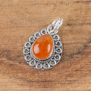 Colgante de piedras preciosas de cornalina hecho a mano de plata de ley 925 joyería india - Imagen 1 de 11