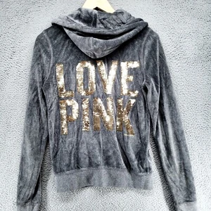 Victoria Secret Vintage Love Pink Pailletten Hoodie mit Hund Damen XS grau weich - Bild 1 von 24