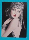 Art Deco Lady Wearing a Black Jeweled Head Piece  Modern  Wide Linen Swap P/Card