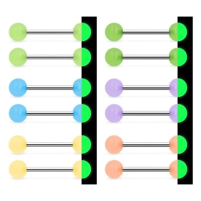 Glow In Dark Plastic Tongue Nipple Rings Neon Rubber Acrylic Nipple Tongue Pi... - Image 1 of 4