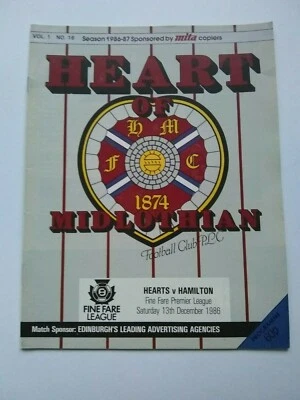 Hearts v Hamilton Scottish Football Programme 1986 - Image 1 of 4