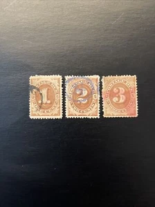 Us Stamp Scott #J1-J3..Postage Due stamps 1 & 2 & 3 cent issue of 1879 Used - Picture 1 of 2