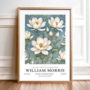 William Morris Inspired Cotton Prints Botanical Exhibition Poster Art Magnolia - Picture 1 of 16