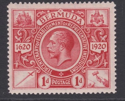 Bermudas COMO NUEVAS GV 1921 1d carmín profundo tricentenario 2ª edición sg76 Foto 1 de 2