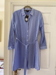New Look Ladies Blue Stripe Long Sleeve Shirt Dress Size 12 - New With Tags 