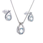 Natural Topaz Set Sterling Silver Pendant Earring   Treated Blue Oval Gemstones