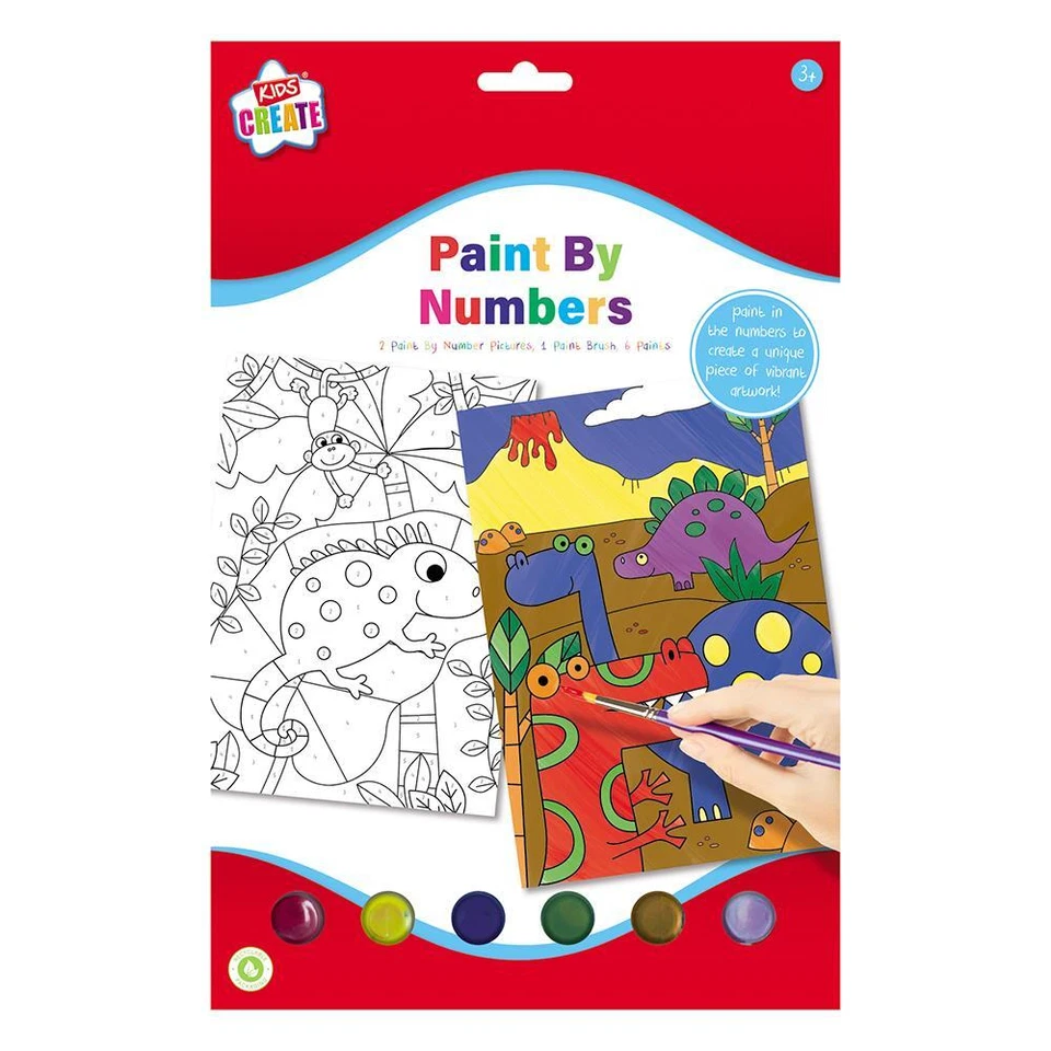 PAINT BY NUMBERS 2 Pack CHILDRENS KIDS CHILD Animals & Dinosaur & Paints A4 Size - Image 1 of 1