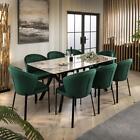 White Ceramic Dining Table And 8 Chairs Green Modern Dining Set 180cm
